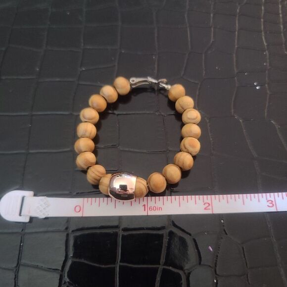 Vintage Boho Wood Beaded Hoop Circle Earrings Pierced Ears - Picture 4 of 8